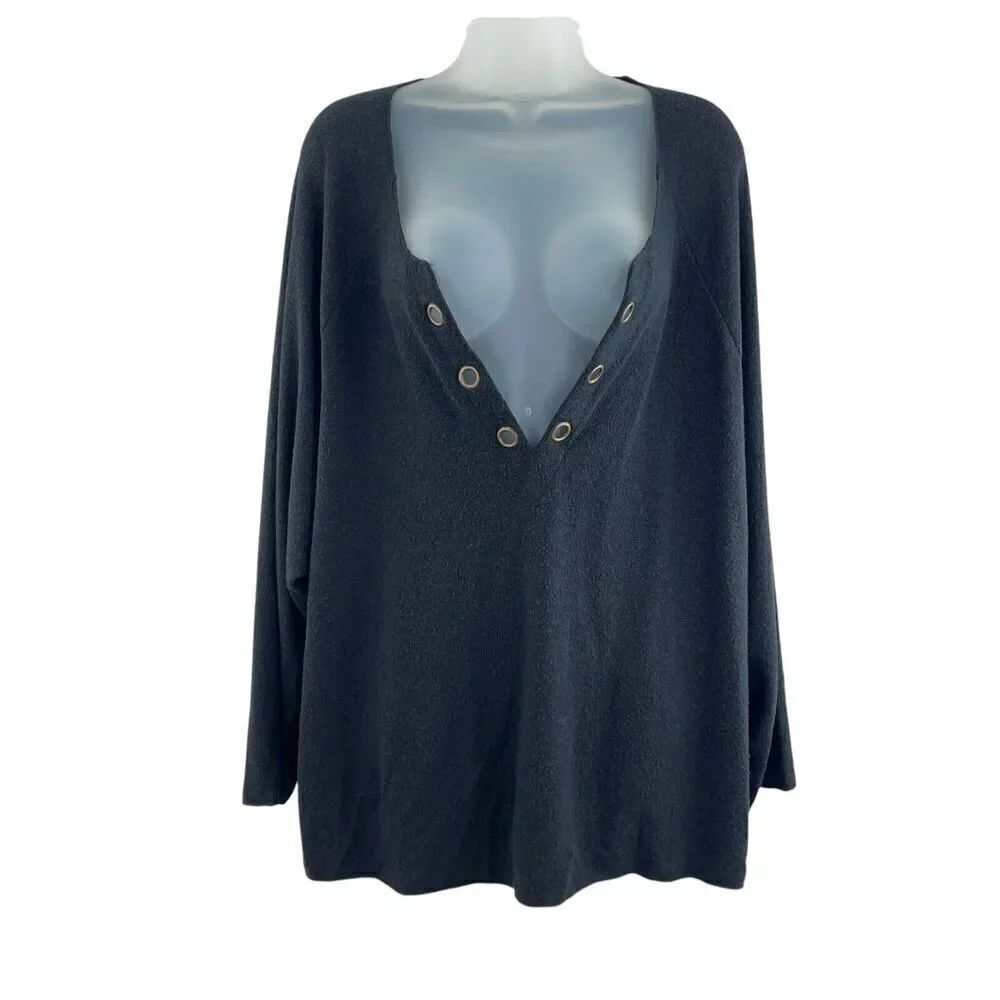 Beach Bunny Swimwear Blouse Cover Up Women's Size Large Black Rivet Long Sleeve